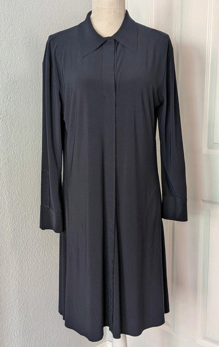NORMA KAMALI Black Long Sleeve Collared Midi Dress Corpcore Work SMALL 36 Pocket